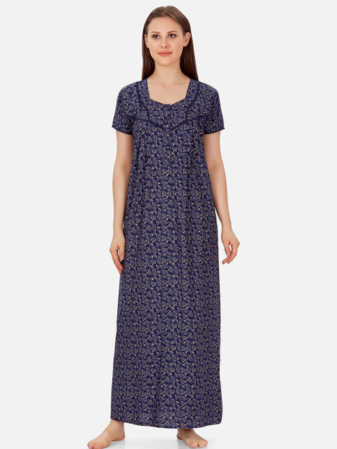 

Sand Dune Women Navy Blue Printed Maxi Nightdress