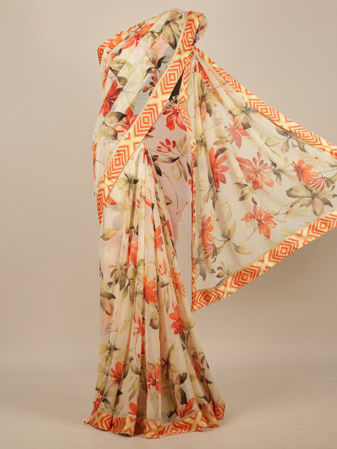 

Pothys Cream & Orange Floral Saree