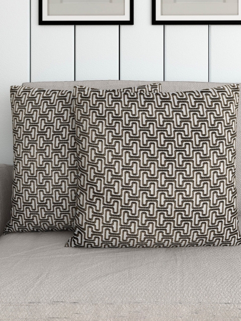 

Home Centre Brown & White Set of 2 Geometric Square Cushion Covers