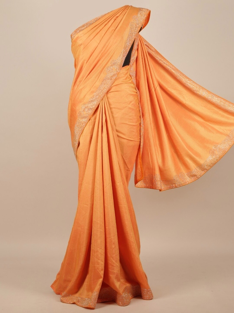 

Pothys Orange & Silver-Toned Jute Silk Saree