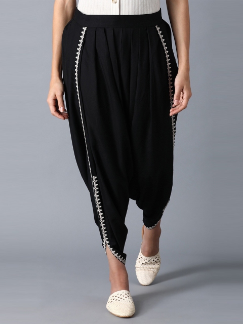 

W Women Black Embroidered Dhoti Pants