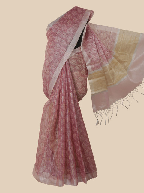 

Pothys Pink & Beige Floral Zari Tissue Saree