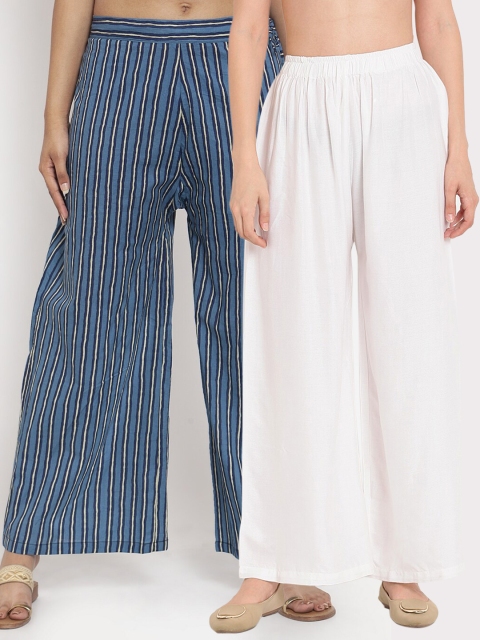 

TAG 7 Women Blue & White 2 Flared Palazzos