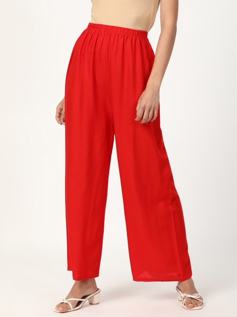 

V2 Value & Variety Women Red Solid Knitted Ethnic Palazzos
