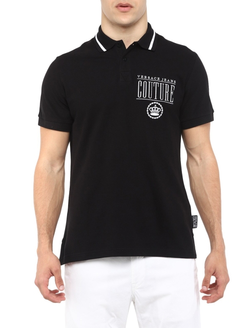 

Versace Jeans Couture Men Black Typography Polo Collar T-shirt