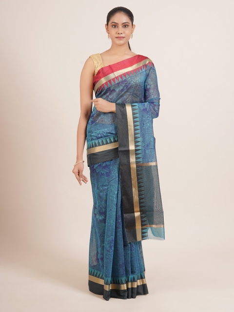 

Pothys Blue & Maroon Floral Silk Blend Saree
