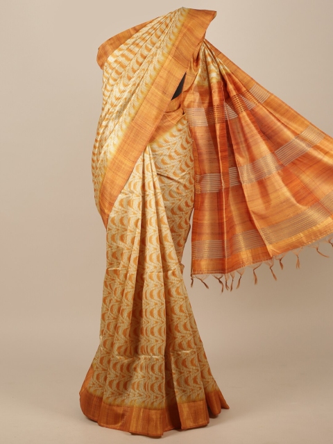 

Pothys Cream & Orange Jute Silk Saree