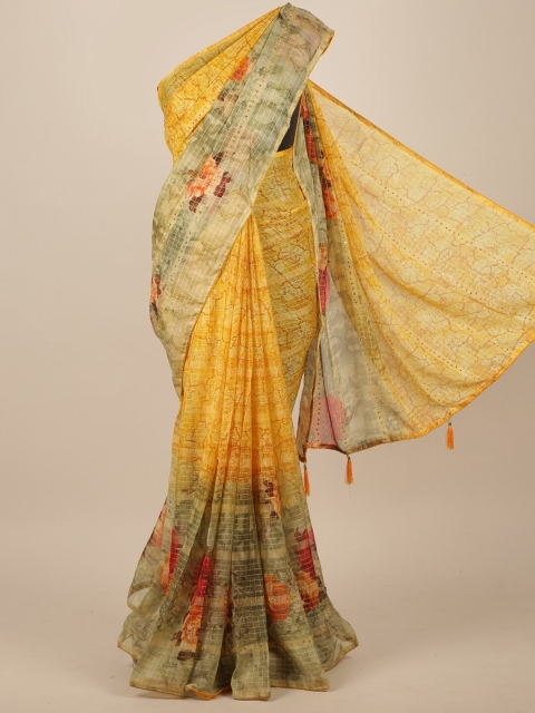 

Pothys Yellow & Red Floral Beads and Stones Saree