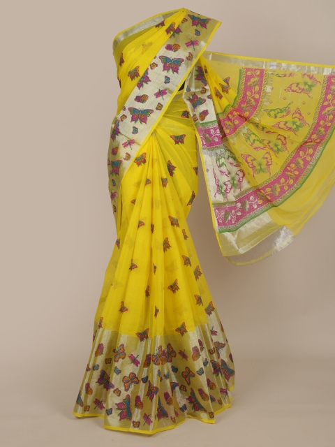 

Pothys Yellow & Pink Floral Pure Cotton Saree