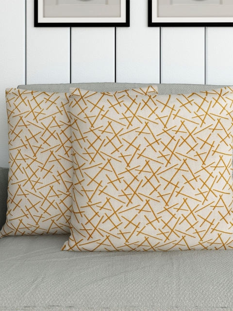 

Home Centre Yellow & White Set of 2 Geometric Square Cushion Covers