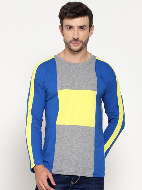 

PAUSE SPORT Men Blue & Grey Colourblocked T-shirt
