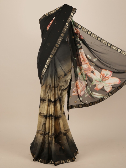 Pothys Black & Beige Floral Saree