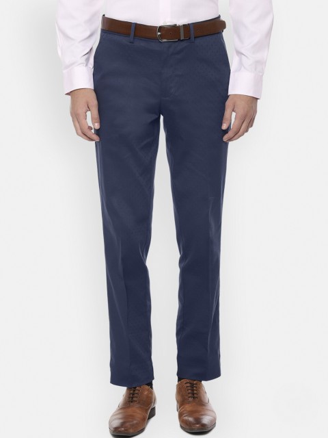 

Louis Philippe Men Navy Blue Textured Slim Fit Formal Trousers