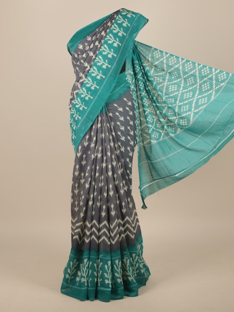 

Pothys Grey & Sea Green Jute Silk Saree