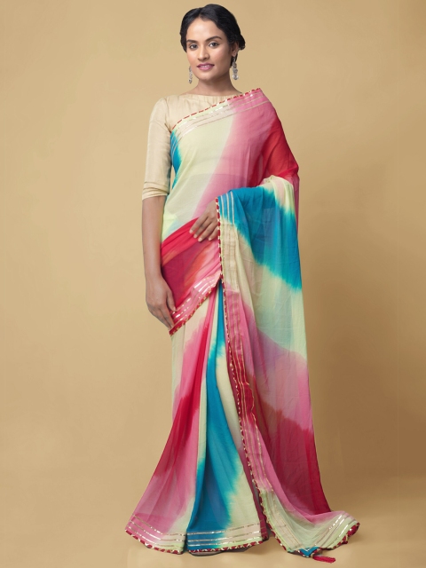 

Unnati Silks Multi Striped Gotta Patti Pure Chiffon Saree