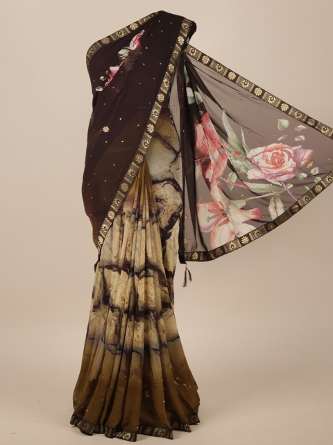 

Pothys Brown Poly Chiffon Floral Saree