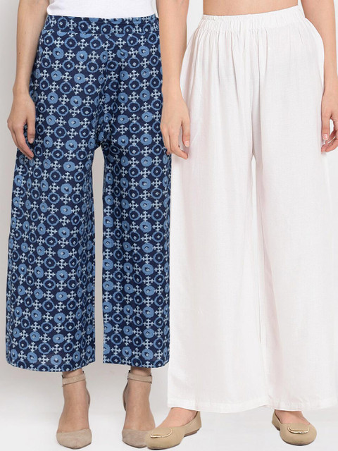 

TAG 7 Women Pack Of 2 Flared Ethnic Palazzos, White