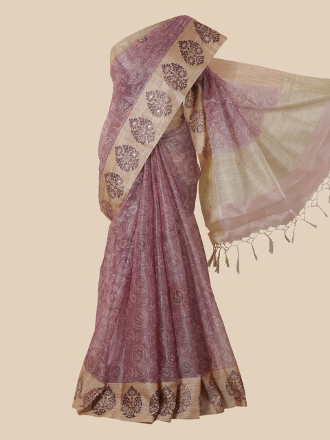 

Pothys Purple & Beige Ethnic Motifs Tissue Saree
