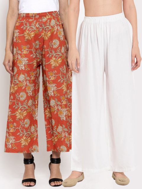 

TAG 7 Women Pack Of 2 Flared Ethnic Palazzos, White