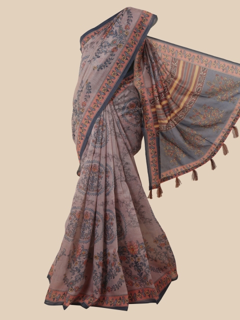 

Pothys Grey & Peach-Coloured Floral Cotton Blend Saree