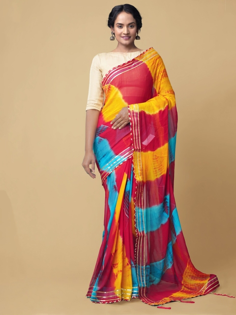 

Unnati Silks Yellow & Red Pure Chiffon Bhagalpuri Saree