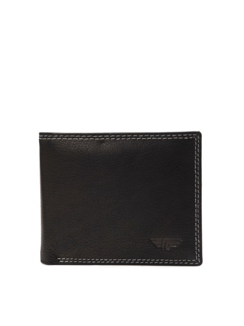 

Red Tape Men Black Textured Leather Two Fold Wallet with RFID