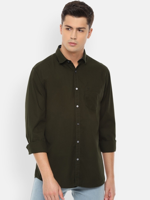 Van Heusen Sport Men Olive Green Solid Slim Fit Casual Shirt