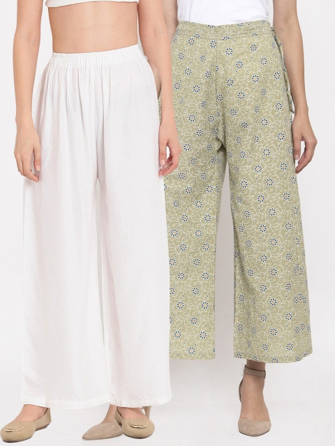 

TAG 7 Women Pack Of 2 Flared Ethnic Palazzos, White
