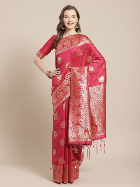

Saree mall Pink & Gold-Toned Paisley Silk Blend Banarasi Sarees