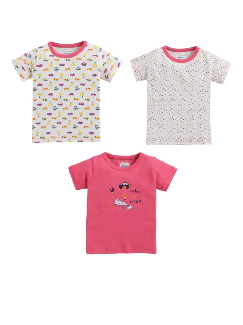 

BUMZEE Girls Pink & White Pack of 3 Printed T-shirt