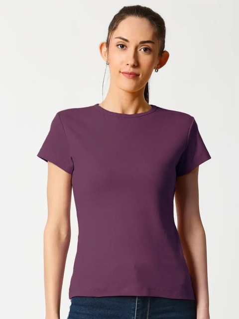

Bewakoof Women Purple Sports Extended Sleeves Applique T-shirt