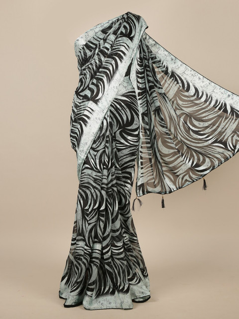 

Pothys Black & White Poly Chiffon Saree