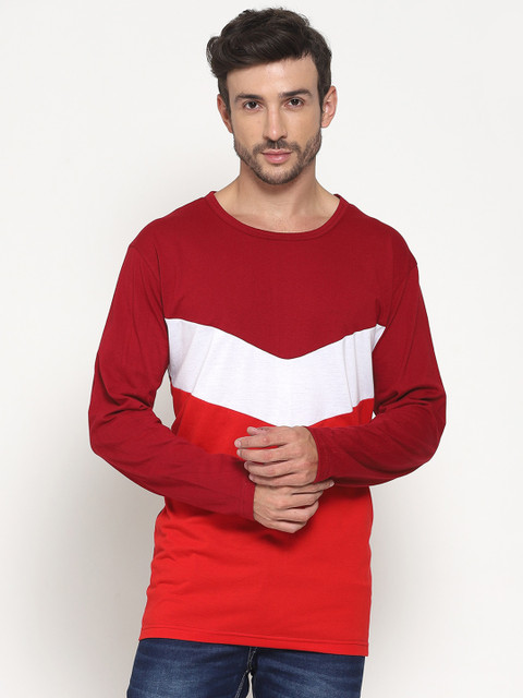 

PAUSE SPORT Men Red & White Colourblocked T-shirt