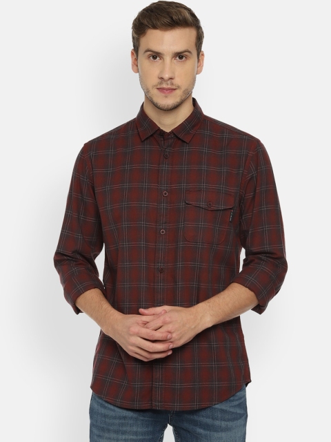 Louis Philippe Jeans Men Brown Slim Fit Checked Casual Shirt