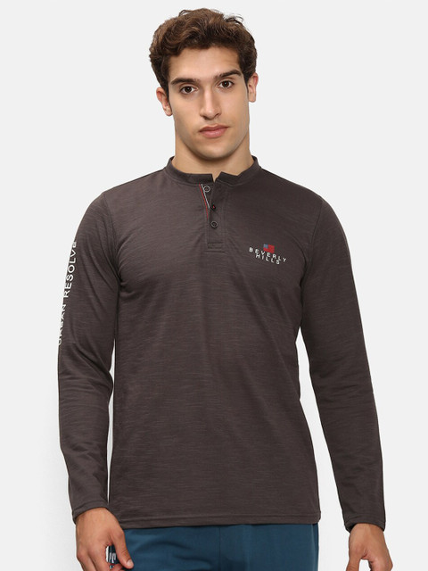 

V2 Value & Variety Men Brown Henley Neck T-shirt