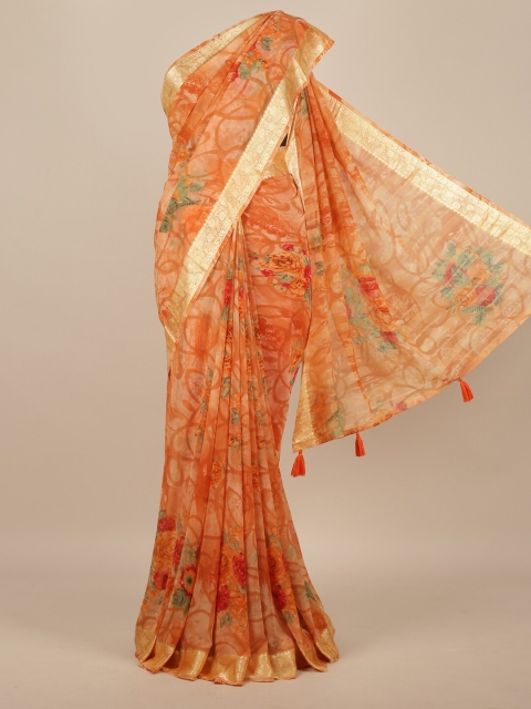 Pothys Orange & Green Floral Saree
