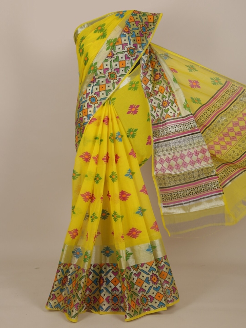 

Pothys Fluorescent Green & Pink Floral Pure Cotton Saree