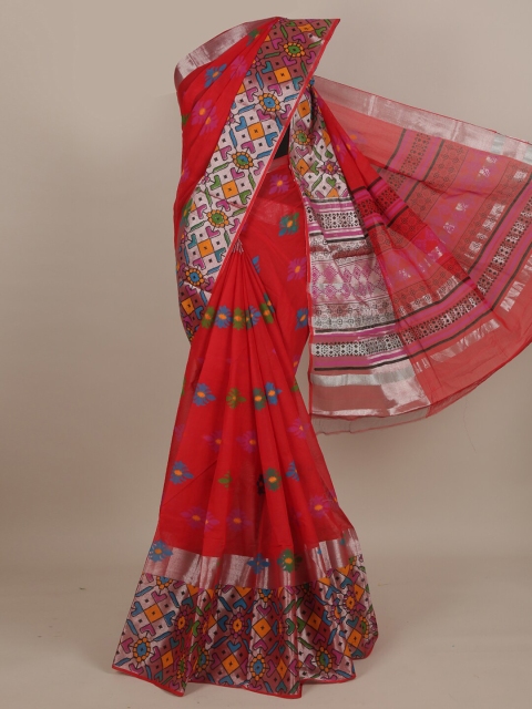 

Pothys Red & Blue Ethnic Motifs Pure Cotton Saree
