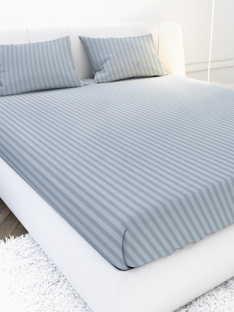 

MAYFAIR HOMES LONDON Grey Striped 210 TC Queen Bedsheet with 2 Pillow Covers