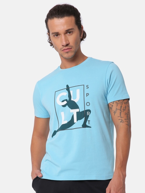

Cultsport Men Turquoise Blue Typography Printed Supersoft Yoga T-shirt