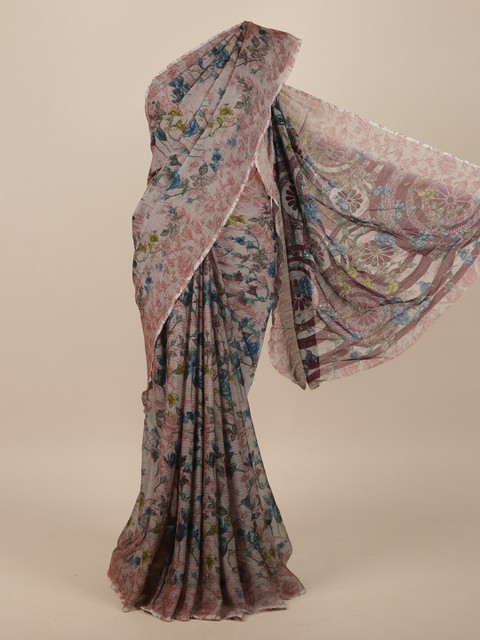 

Pothys Grey & Blue Floral Beads and Stones Saree