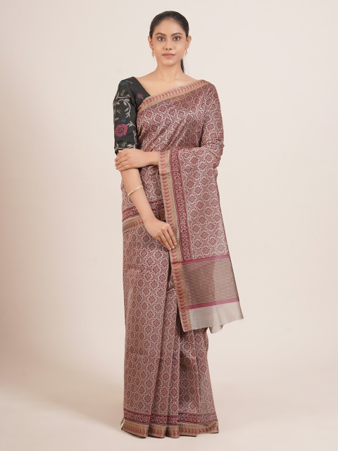 

Pothys Grey & Maroon Ethnic Motifs Silk Blend Saree
