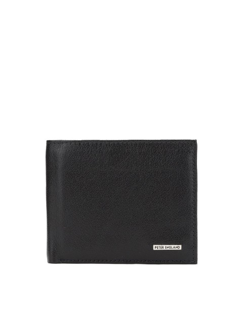 

Peter England Men Black Solid Leather Two Fold Wallet