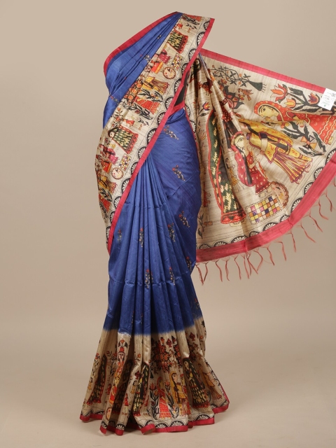 

Pothys Blue & Red Ethnic Motifs Jute Silk Saree