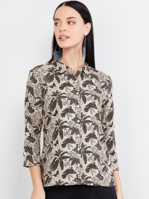 

max Women Beige Printed Casual Shirt