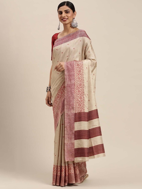 

Soch Beige & Maroon Woven Design Silk Blend Khadi Saree