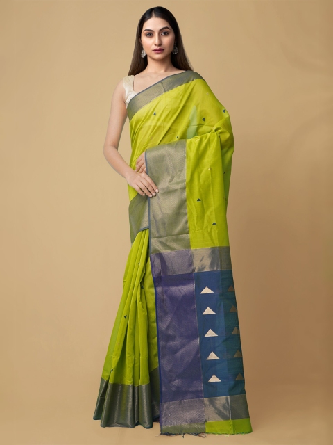 

Unnati Silks Women Green & Blue Pure Handloom Maheshwari Sico Sustainable Saree