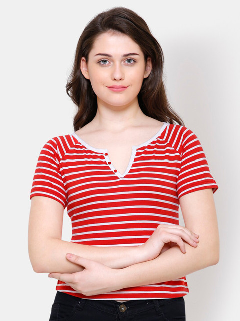 

Yaadleen Women Red & White Striped Regular Top