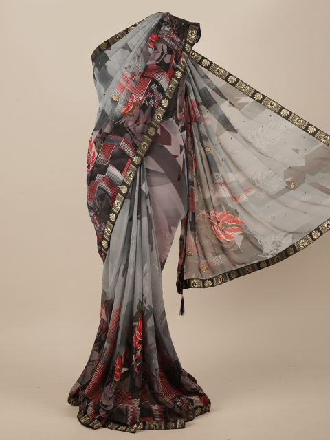 

Pothys Grey & Red Floral Saree