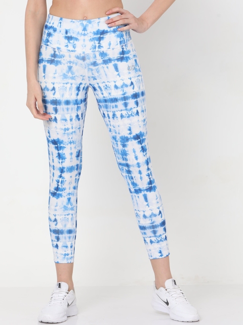 

Silvertraq Women White & Blue Shibori Printed Comfort-Fit Leggings
